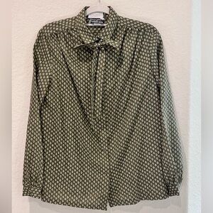 Vintage Florence Alper for Sakowitz Contessa Monique Olive Bow Tie-Neck Size 14